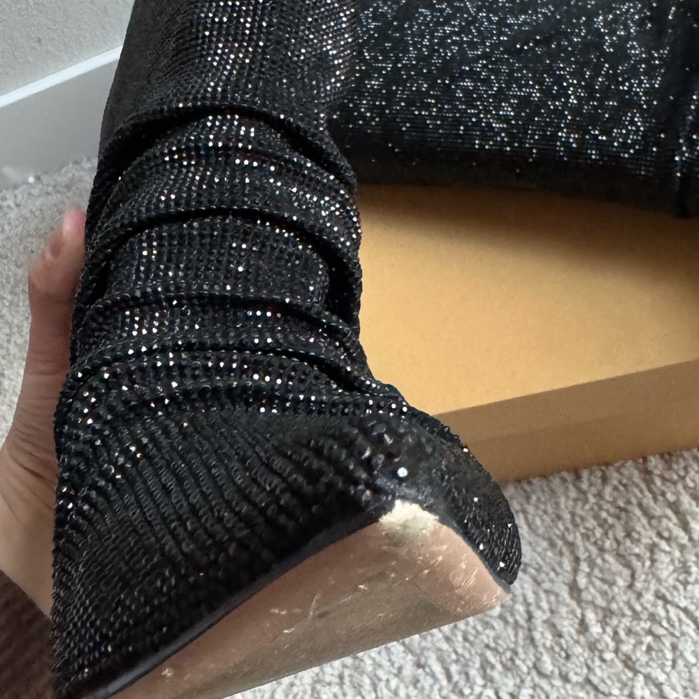Rare Lola Cruz Fayet Rhinestone Bling Black Stiletto Point Toe Boots size 41 - Picture 9 of 12